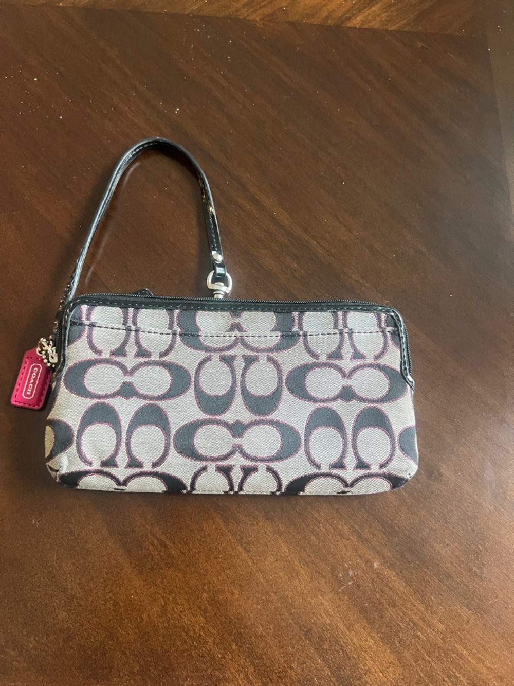 Coach Pink and Black Signature Wristlet with Wrist Strap - Picture 4 of 8